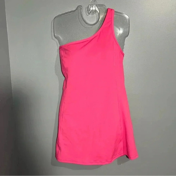 NWT J. Crew CloudStretch One-Shoulder Sports Dress w Shorts Pink Orange Tennis M - Picture 4 of 6